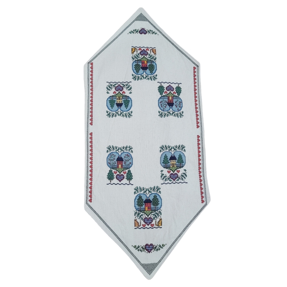 Vintage cottagecore needlepoint table runner